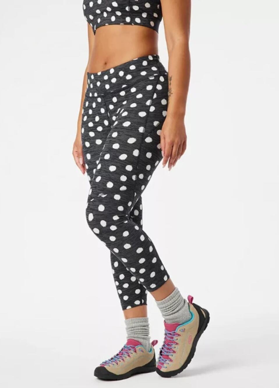 OUTDOOR VOICES Women's TechSweat 3/4 Legging XXS Black Polka Dot Stretch NWT